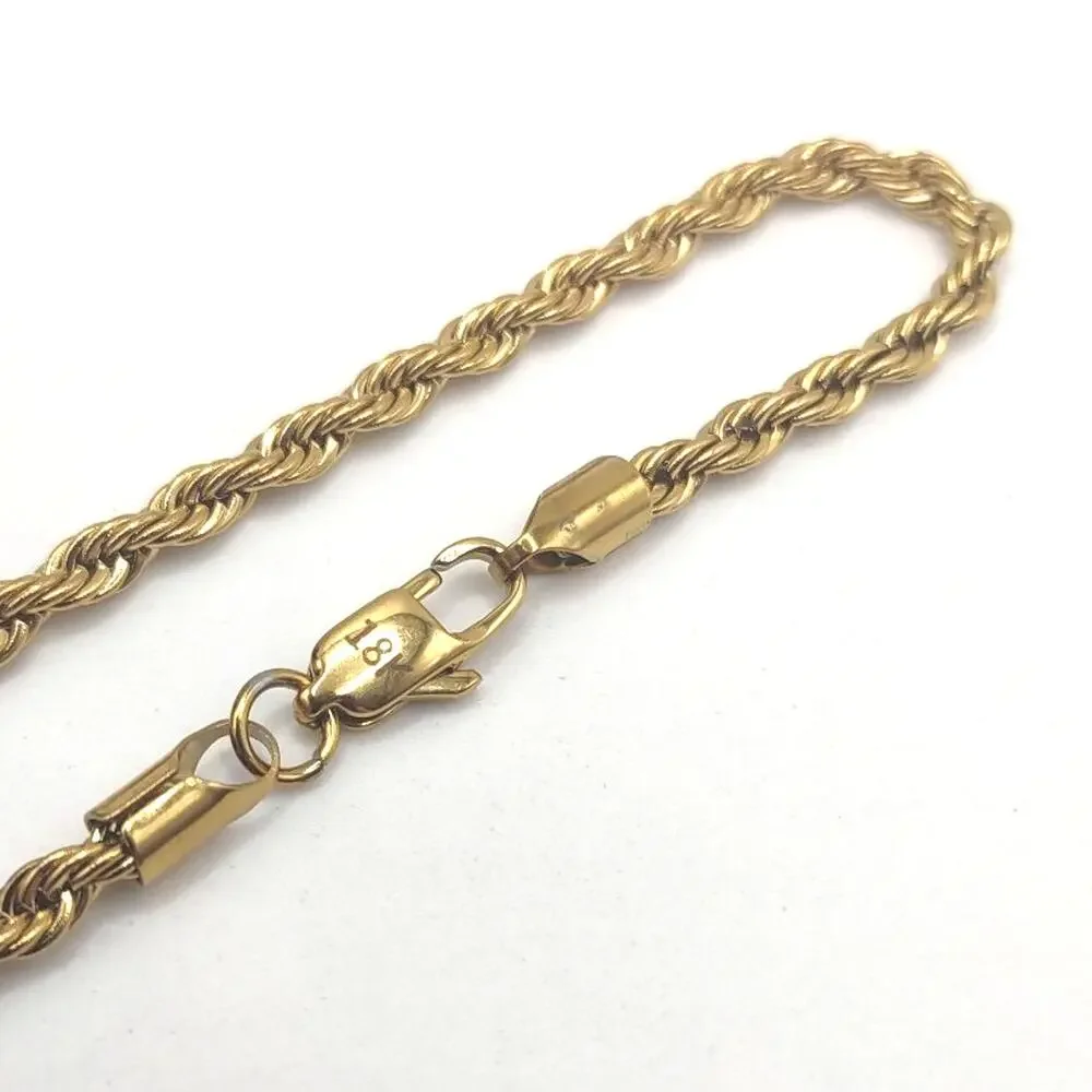 18k Gold Plated Diamond Cut Bracelet Chain Rope Jewelry VTG Fashion Birthday NEW